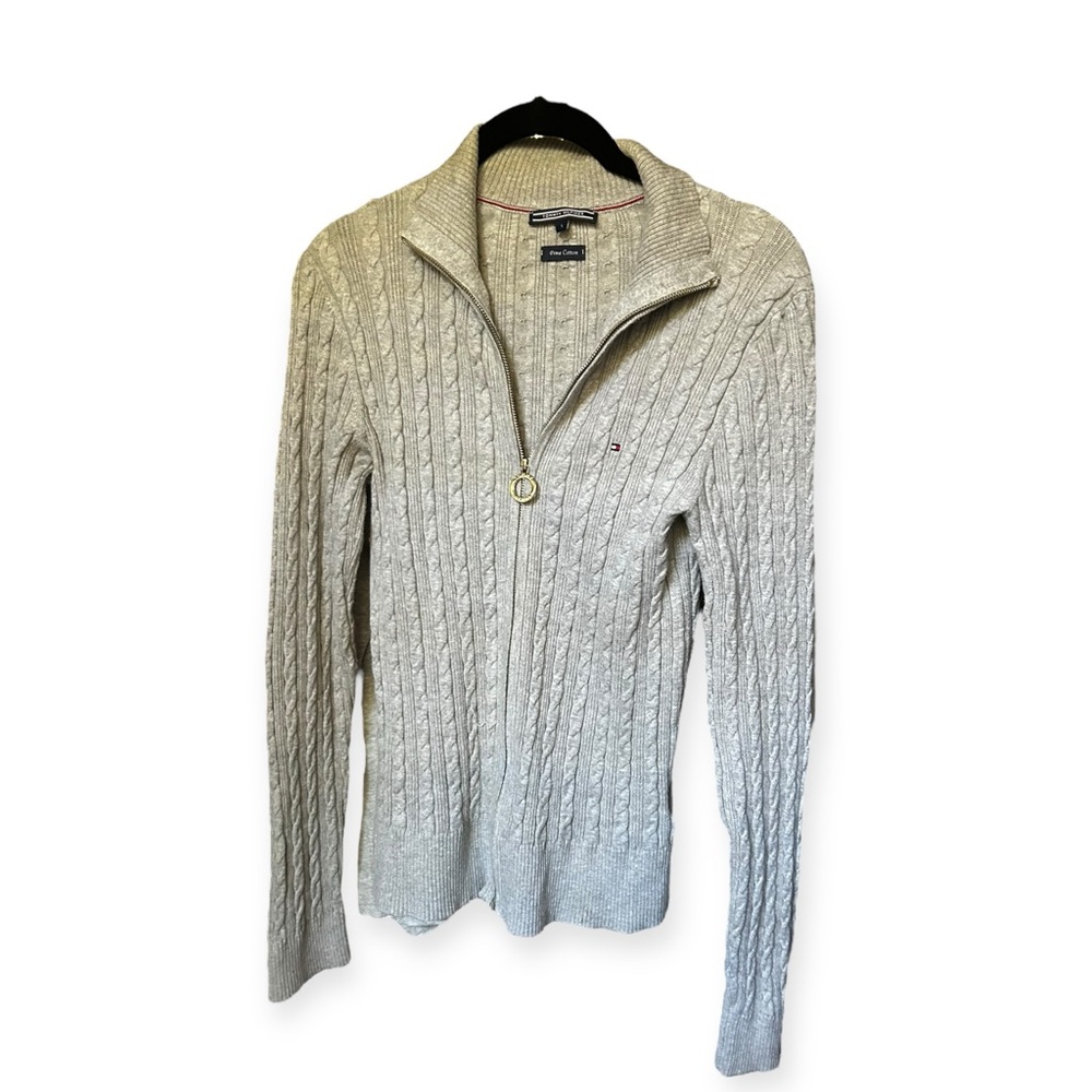 Tommy Hilfiger Pima Cotton Cable Knit Zip Sweater